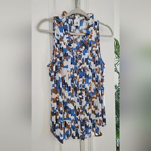 Cabi Women's Sleeveless Abstract Print Tank Top - Blue and Brown